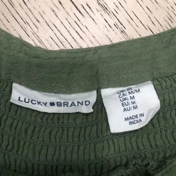 Woman’s Lucky Brand moss green crinkle cotton embroidered dress. Medium. Cute! - Picture 3 of 6